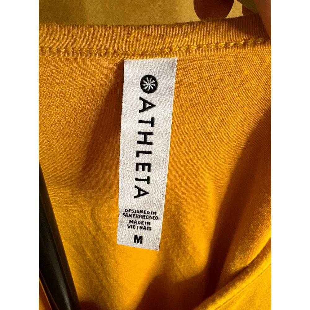 Athleta Mustard Yellow Ruched Side Sleeveless Midi Dress Med Cotton Blend Preppy - Picture 6 of 7